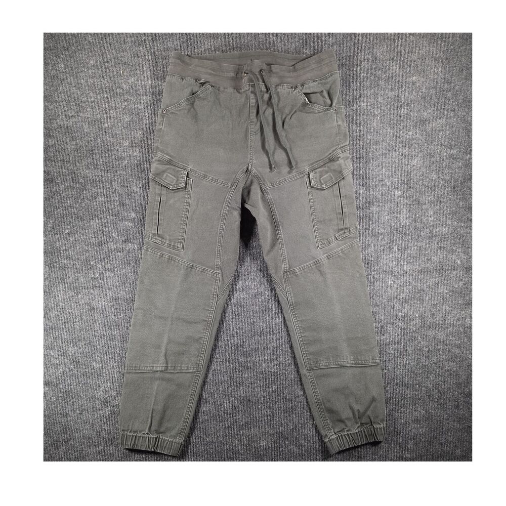 Duluth Women's Gray Cargo Pants Cotton Spandex Twill Button Zipper Drawstring